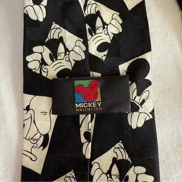 Vintage Disney Mickey Mouse Tie Mickey Unlimited Goofy Donald Duck Silk Black - Picture 5 of 6